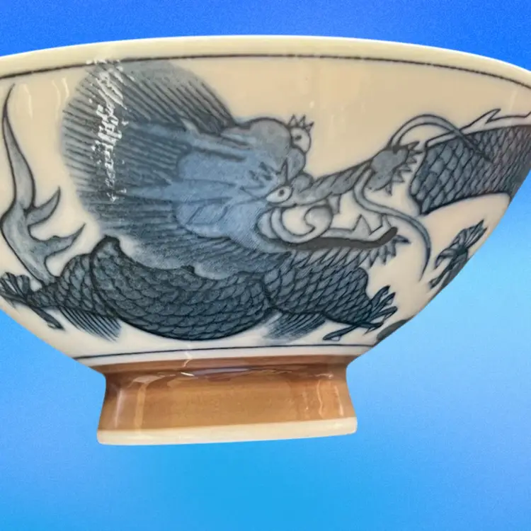 Porcelain Rice Bowl With Dragon Blue And White 5”