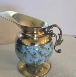 Vintage Dutch Holland Delft MCM Brass And Ceramic Pitcher-Vase