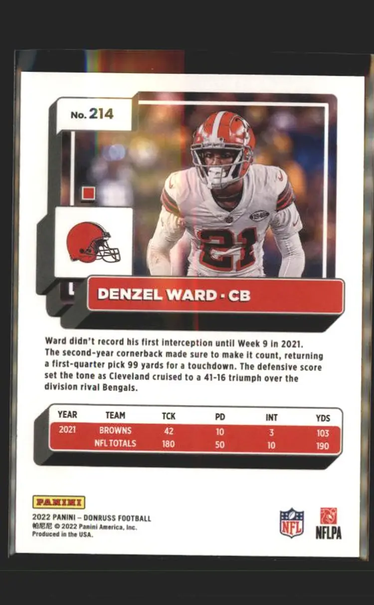 2022 Donruss #214 Denzel Ward Blue Press Proof - (139) - Cleveland Browns
