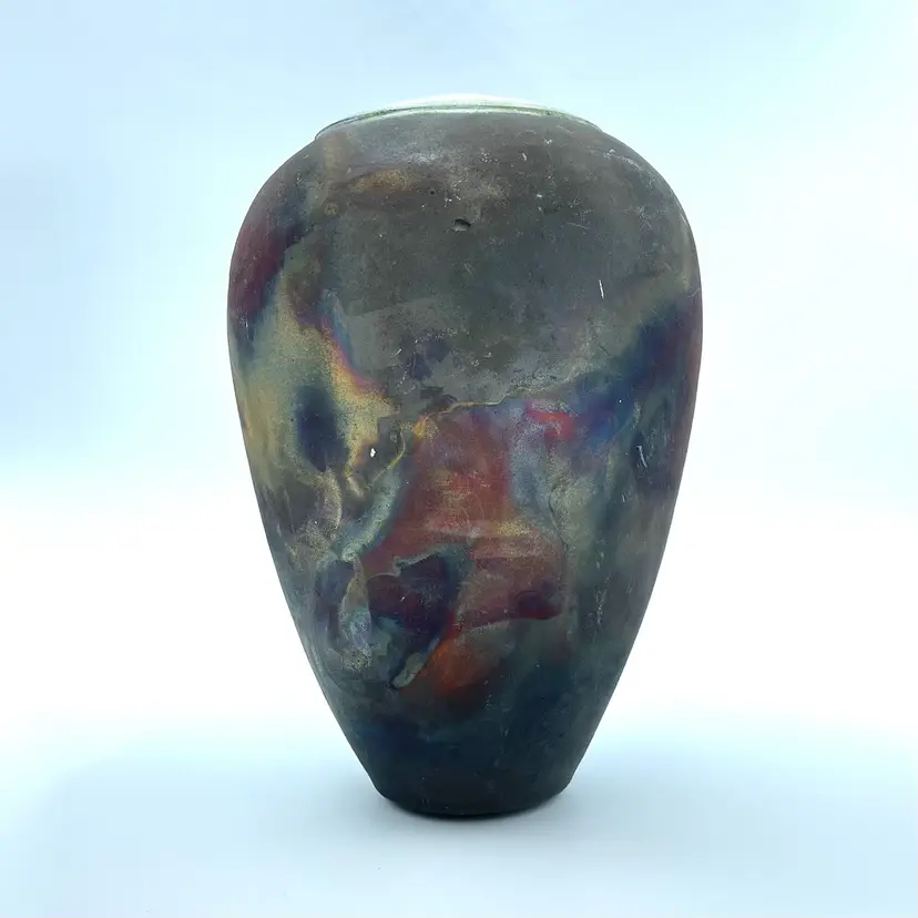 Raku Fired Copper Matte Studio Pottery Vase Signed Colleen Sweeney Gahrmann