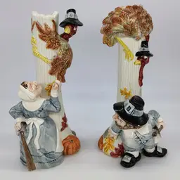 Vtg Fitz&Floyd 1990 Autum Fall Harvest Thanksgiving Candlestick Holders