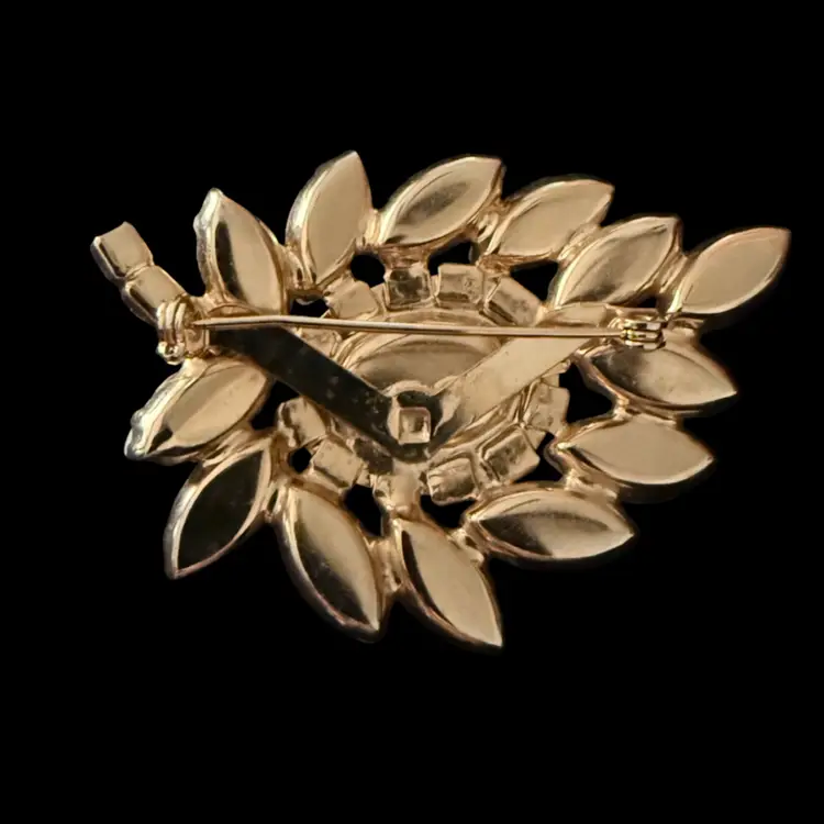 AB Rhinestone & Milk Glass Brooch 2.5”