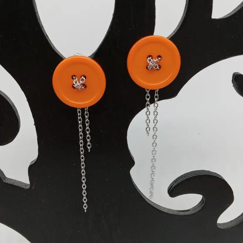Orange Button And Chain Studs