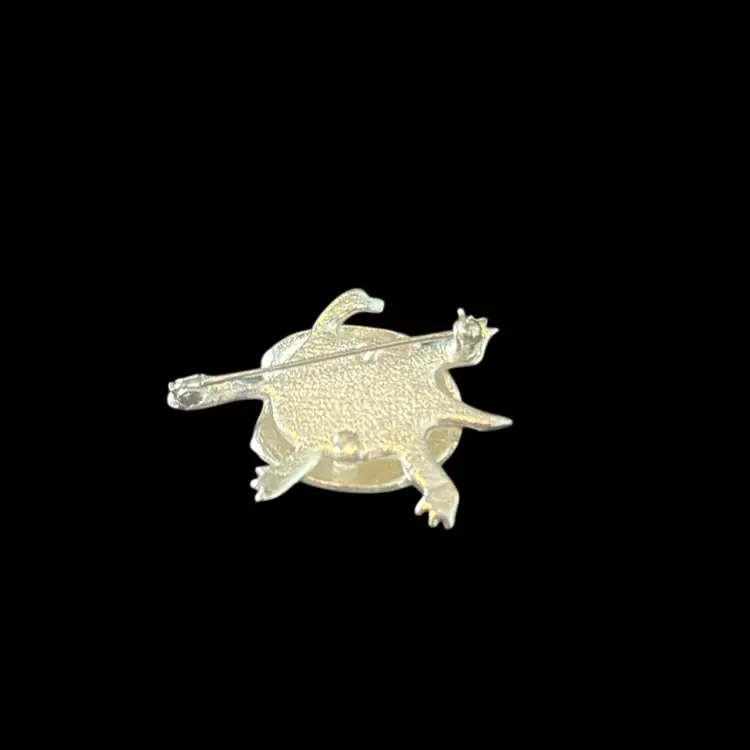 Blue and Green Enameled and Silver Tone Turtle Brooch.  2”