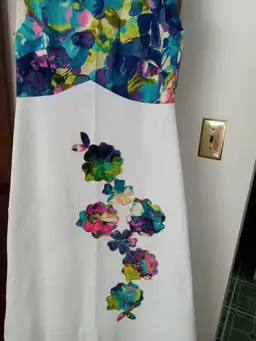 #807 woman's gown with pretty flowers  sleeveless