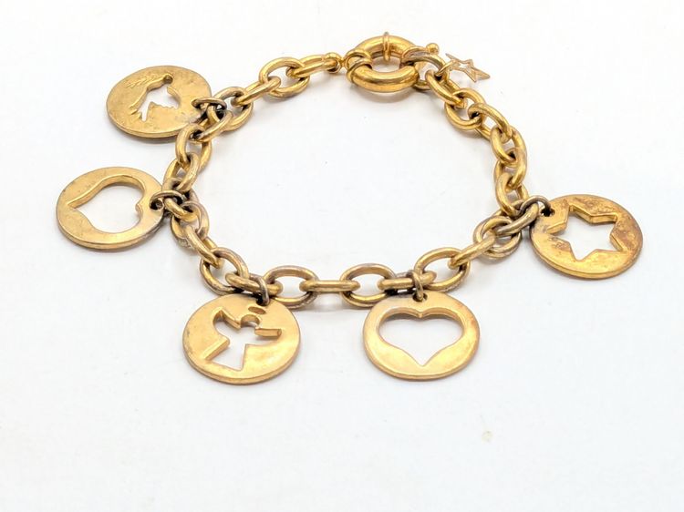 Vintage Avon Gold Tone Charm Bracelet Heart Angel Star