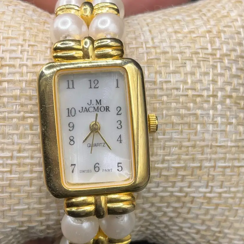 J.M. Jacmor MOP Faux Pearl Gold Tone Band Watch