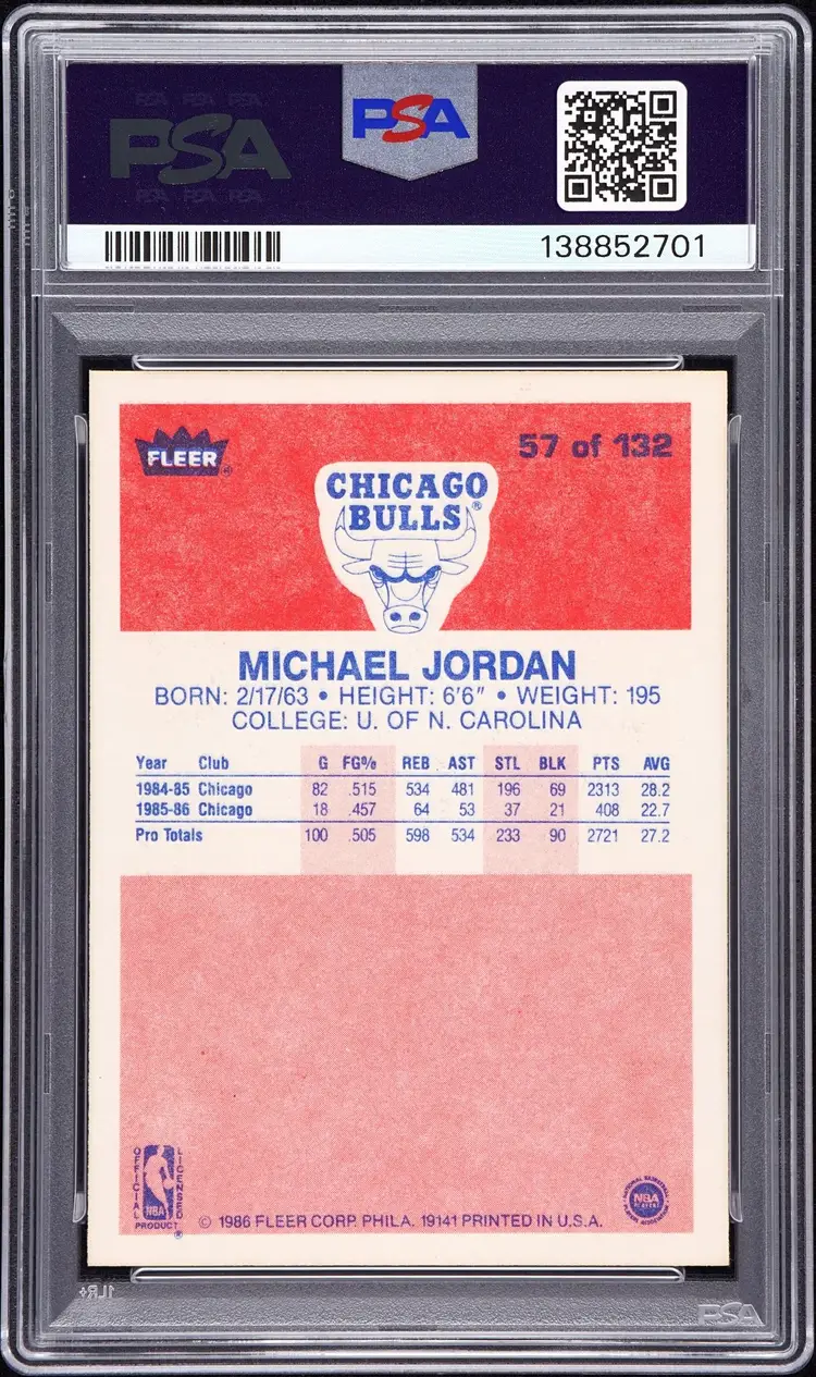 1986-87 Fleer MICHAEL JORDAN #57 RC Rookie PSA 6 EX-MINT
