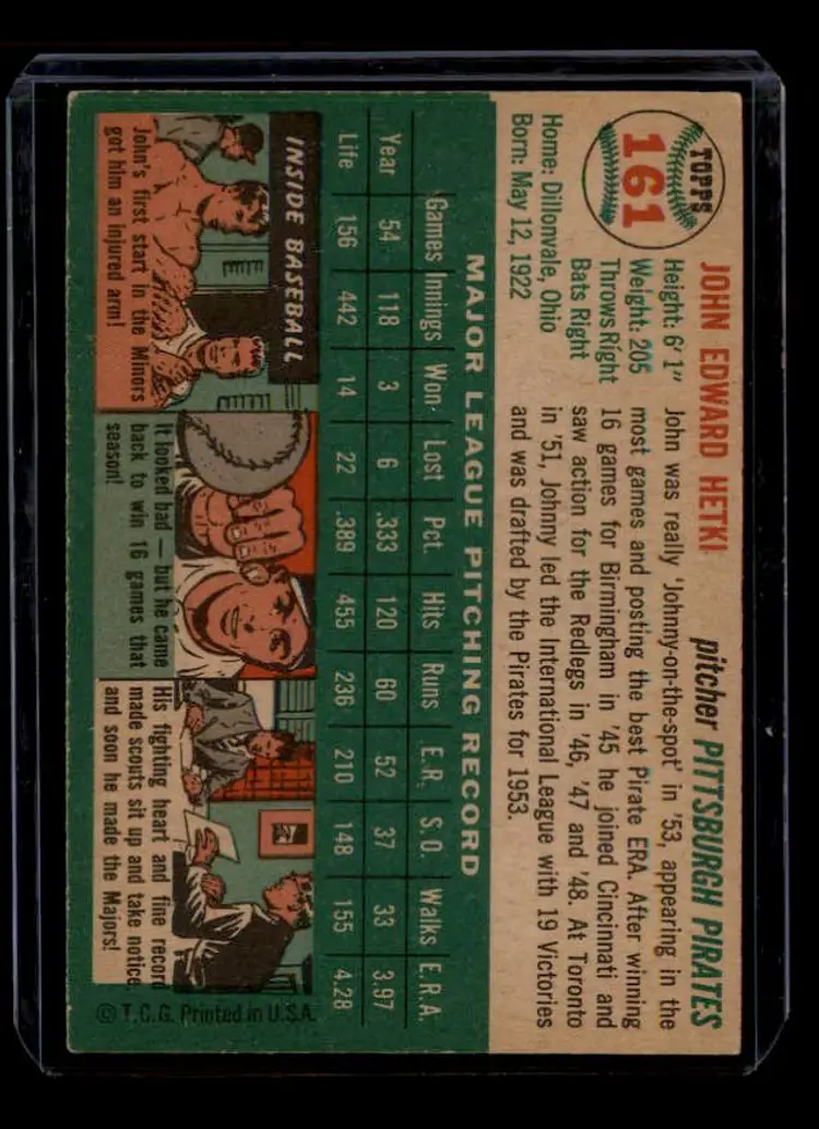 1954 Topps #161 John Hetki - (pk-tl1) - Pittsburgh Pirates