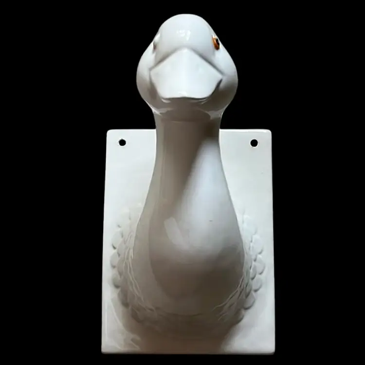 Vintage White Kitchen Apron Hanger Holder Duck Goose Japan