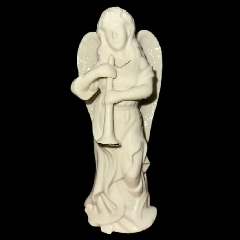 Ceramic Angel Playing Horn 8 1/4” Figurine
