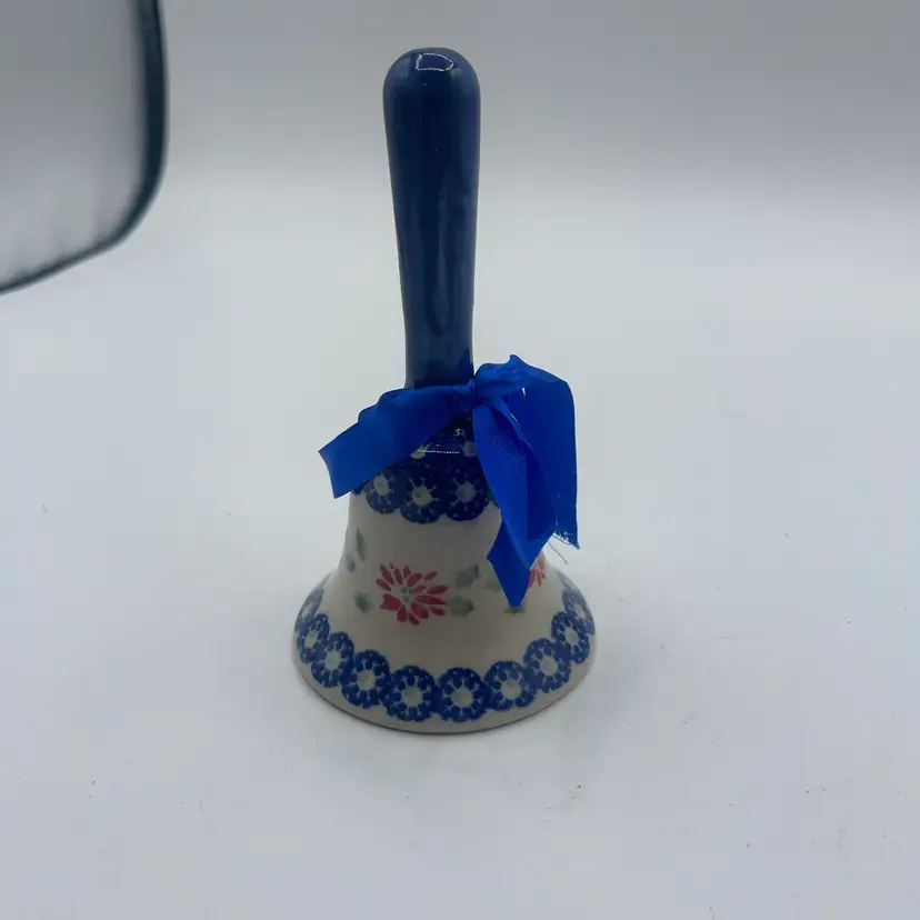 Boleslawiec Polish Pottery Blue Peacock Pattern Bell 4.5 inches Tall
