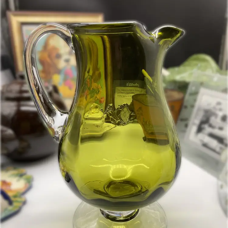 Avocado Green Heavy Glass Pitcher