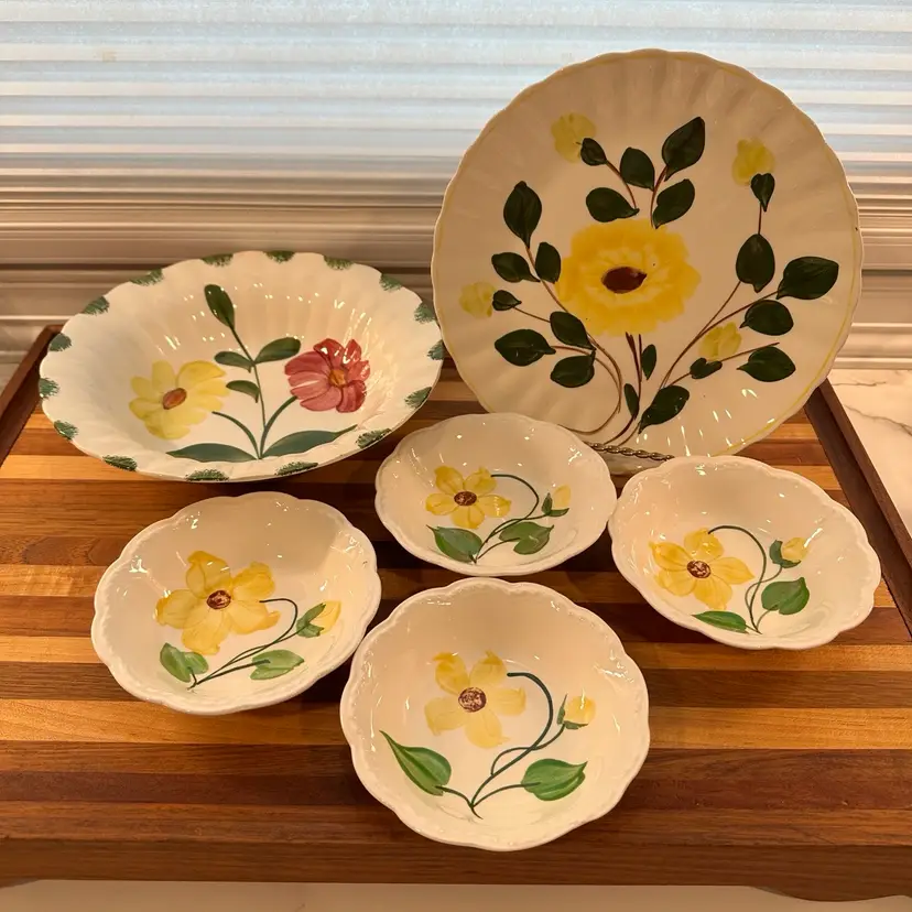 Beautiful vintage Blue Ridge Pottery Pieces.  Dinner plate, Serving bowl, 4 Berry bowls.