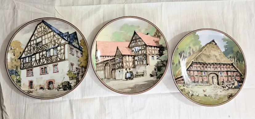 3 Vtg Karl Bedal Konigszelt Bayern Collector Plates Germany Half-Timbered Houses
