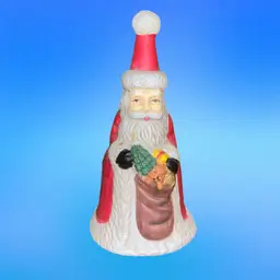 Vintage Hand Painted Porcelain Santa Claus Bell Artmark Treasury of Gifts 6in