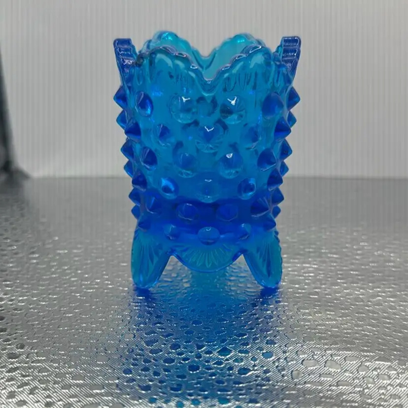 Fenton Blue Glass Hobnail Toothpick Holder