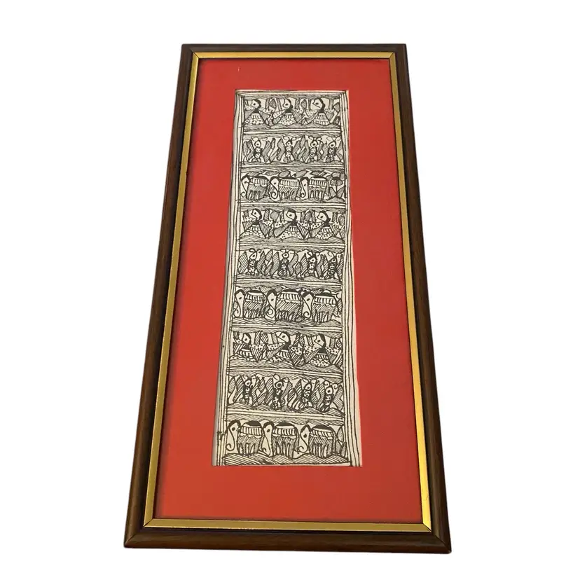 This is a Godna painting, a folk art form originating from the Mithila region of Bihar, India