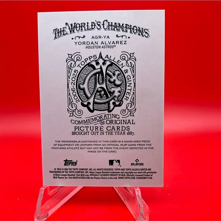 Yordan Alvarez 2025 Topps Allen & Ginter Full Size Relic 21/50 Houston Astros