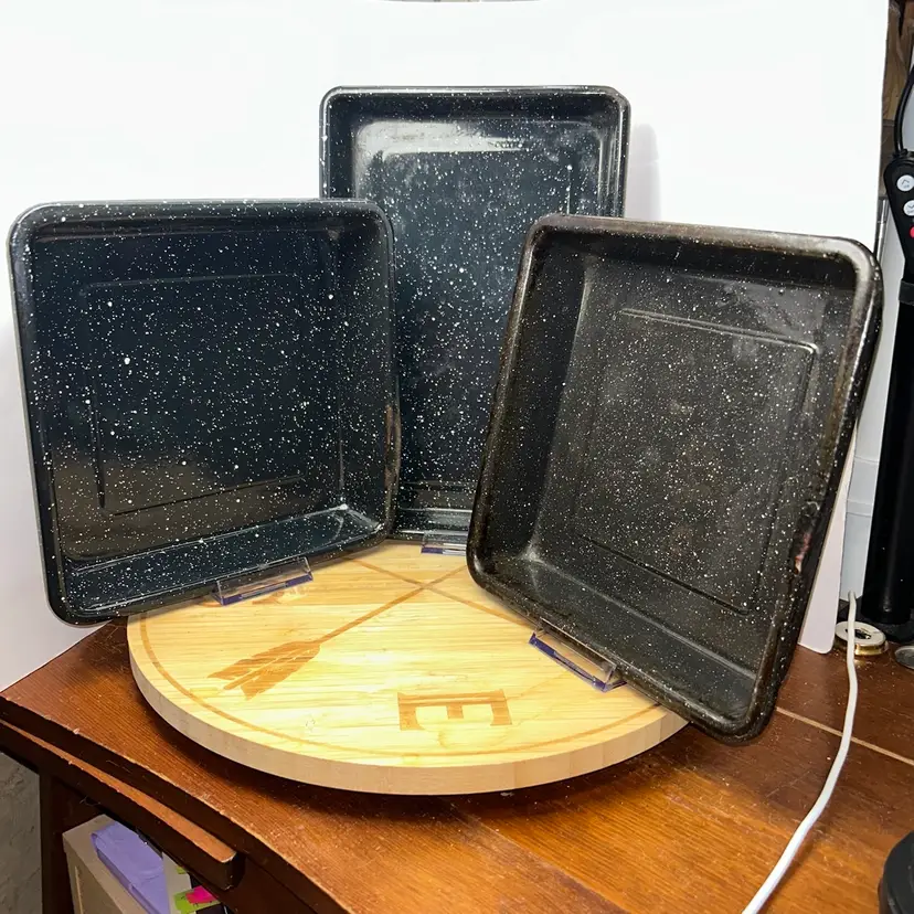 Vintage Three Piece Navy Blue Speckled Baker’s Set