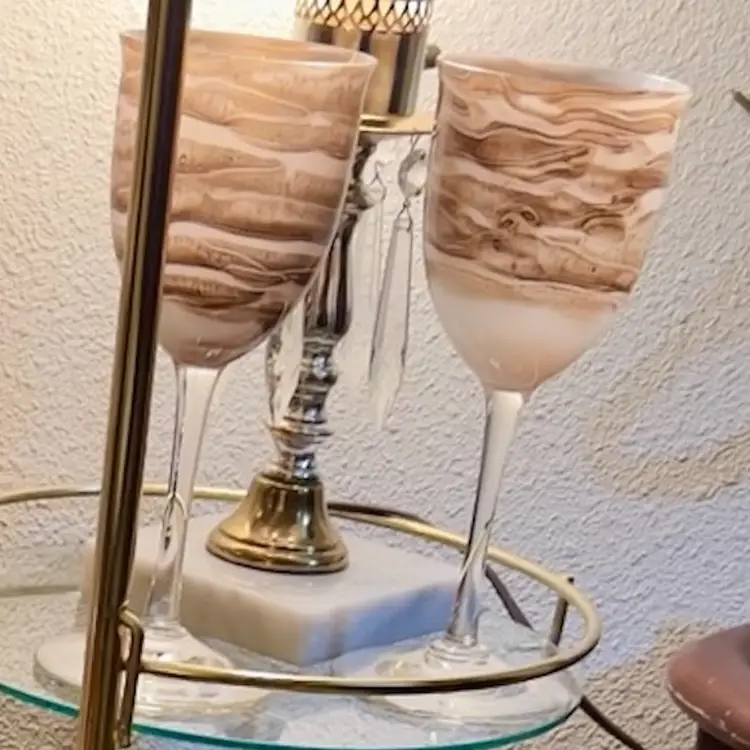 Vintage Steven Maslach Earth Tones Wine Glasses Set 2