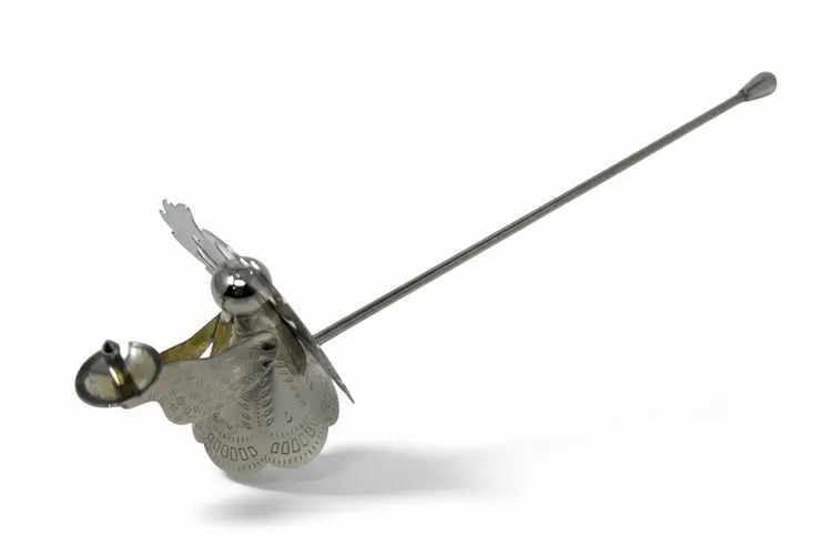 Polished Silver Angel Candle Snuffer – 1990s Handcrafted Metal, Etched Wing Accent, Long Handle