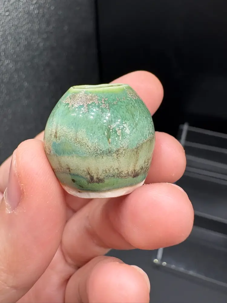 Made By Me - Green Gold Drip Glaze Mini Vase 3/4” Controlled Chaos Pottery