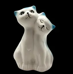 03 - Vintage MCM Ceramic White Loving Cats Bud Vase Planter Kitsch 1960s - 3.875”