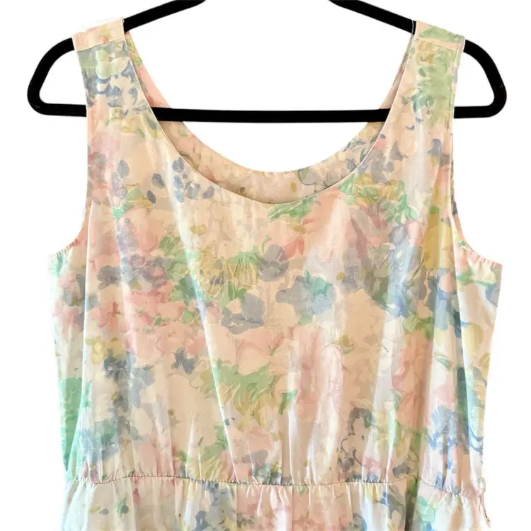 Vintage Handmade Pastel Floral Cottagecore Sleeveless Sundress Sz M/L