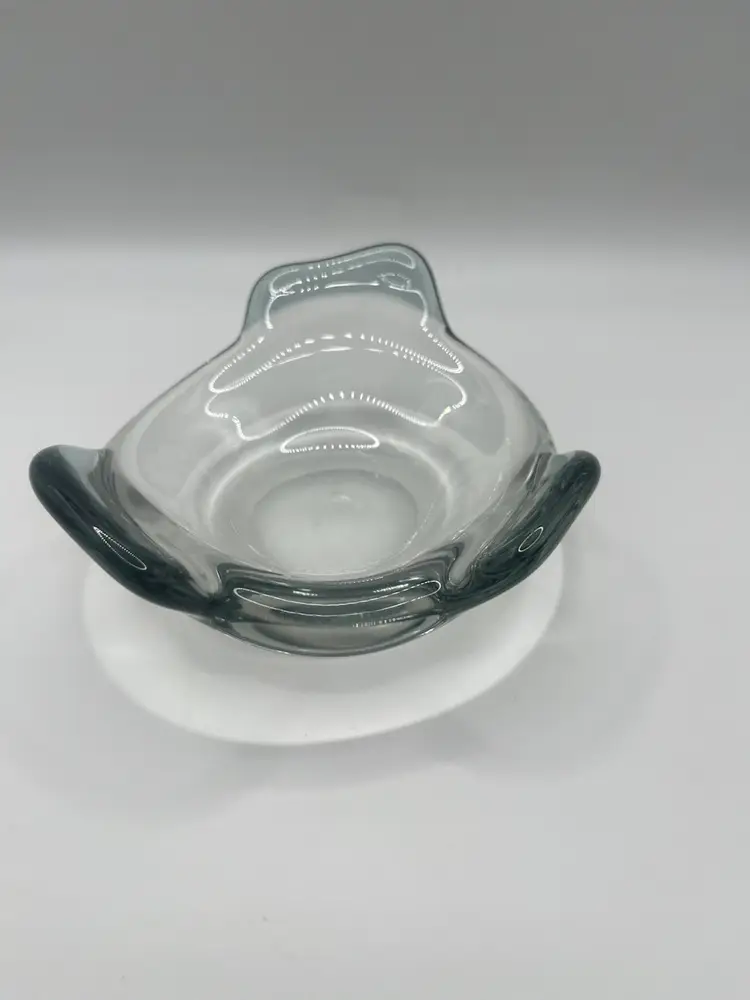 Swedish Glass Dish Candle Holder Smoky To Clear