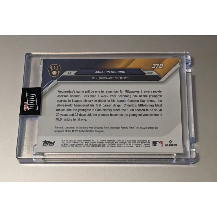 Jackson Chourio 2024Topps Now - First Career HR 10/99 Game Used Base Relic RC #37B