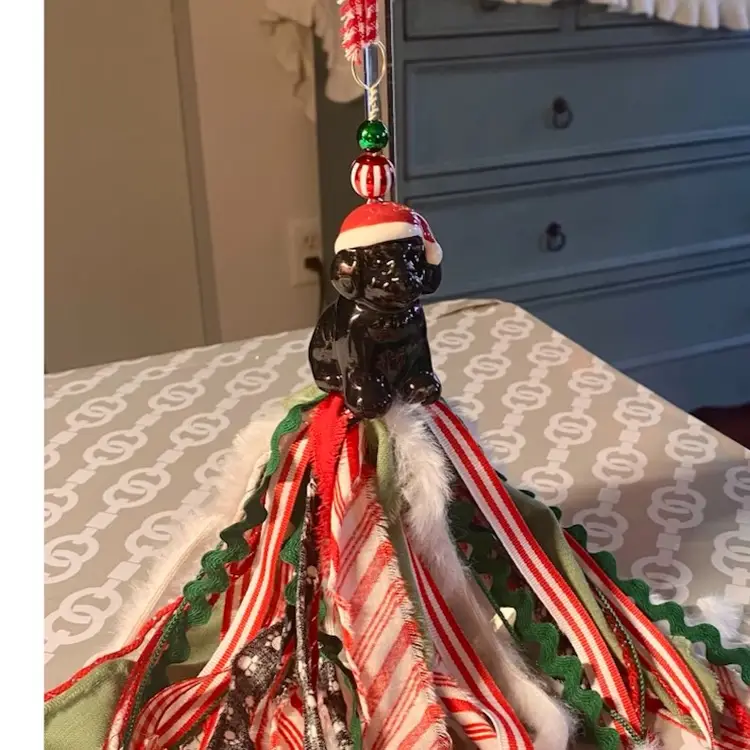 Santa Hat on a Black Lab Ceramic Salt Shaker Tassel