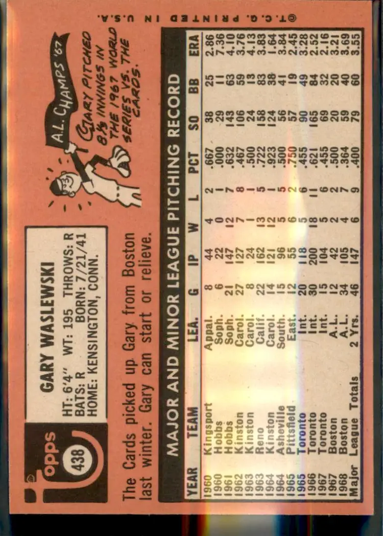 1969 Topps #438 Gary Waslewski - (pk3) - St. Louis Cardinals