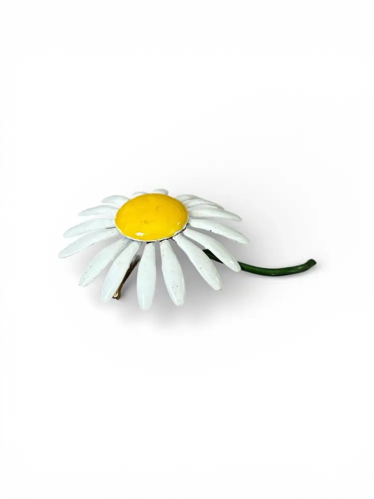 Vintage 1960s Enameled Metal Daisy Flower Brooch Designs By Robert