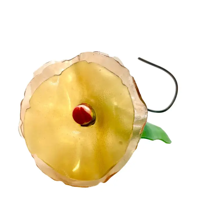 Artisan Made Glass Poppy Flower With Leaf On Metal Stem 5”