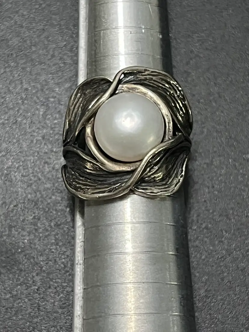 Didae Sterling Silver Pearl Ring Size 7.5 Signed Israel