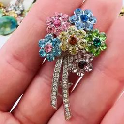 Vintage Pastel Rhinestone Flower Bouquet Brooch