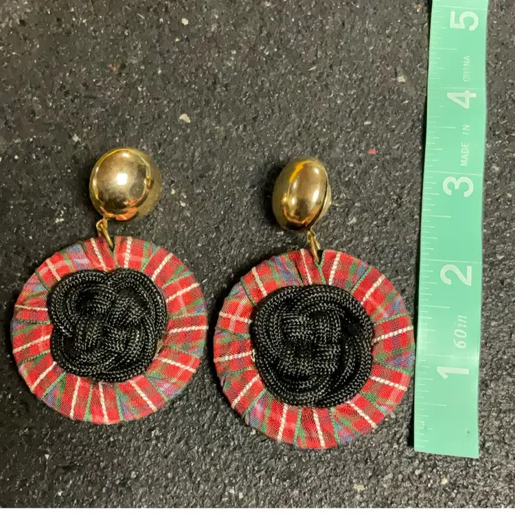 Plaid Black And Goldstone 90s Earrings