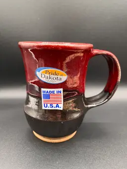 **Signed Hand Thrown Art Pottery North Dakota Red & Gunmetal Gray Mug 5.5”