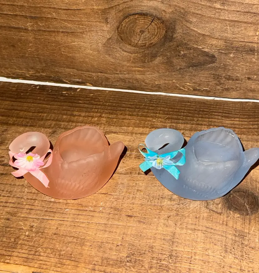 Vintage Set Of 2 Votive Swan Candle Holders, Pink And Blue, Made In Taiwan