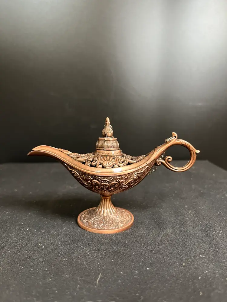 Small Copper Alladin Genie Lamp-Cut Filligree Pattern on Top. Lot 50