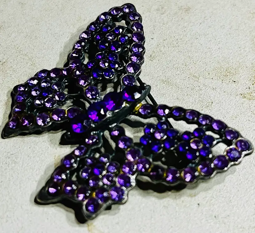 Intricate Purple Rhinestone Butterfly Brooch