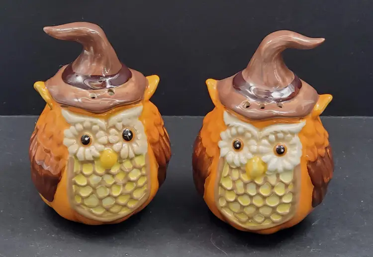 Owl Salt and Pepper Shakers  Stoneware Halloween Fall Decor