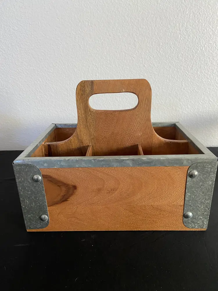 Galvanized Metal & Wood Caddy, 10.5" x 7.5"