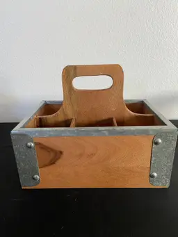 Galvanized Metal & Wood Caddy, 10.5" x 7.5"