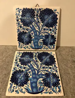 2 Tree of Life Blue and White Tiles 6 x 6" Textured  # 3063