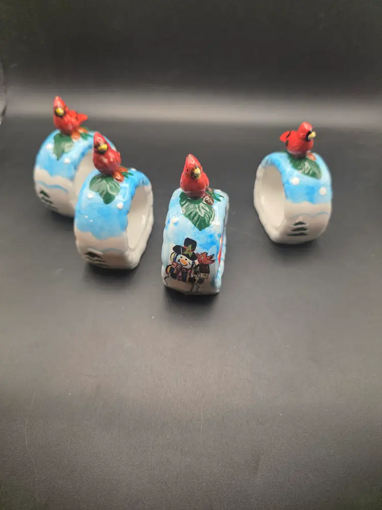Ceramic Red Cardinal Napkin Rings