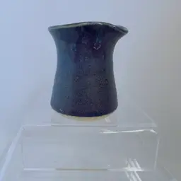 #1947 Art Pottery Creamer Jug Unsigned Pinched Pour Spout Splotchy Painted In Purples And Blues Miniature