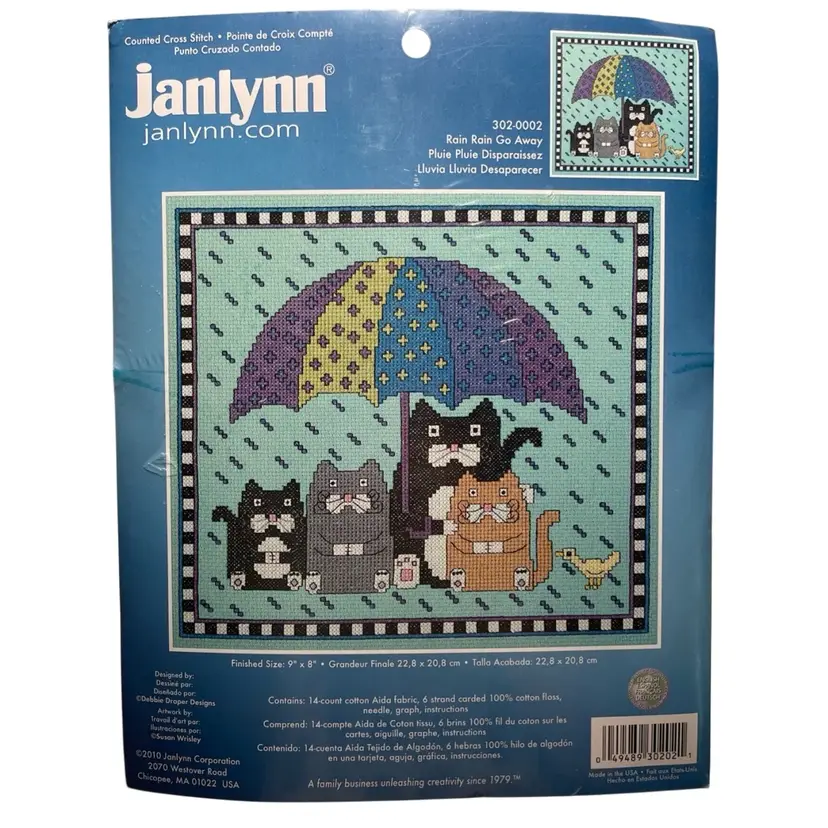 NEW Janlynn Rain Go Away Cats Kittens Counted Cross Stitch Kit 302-0002