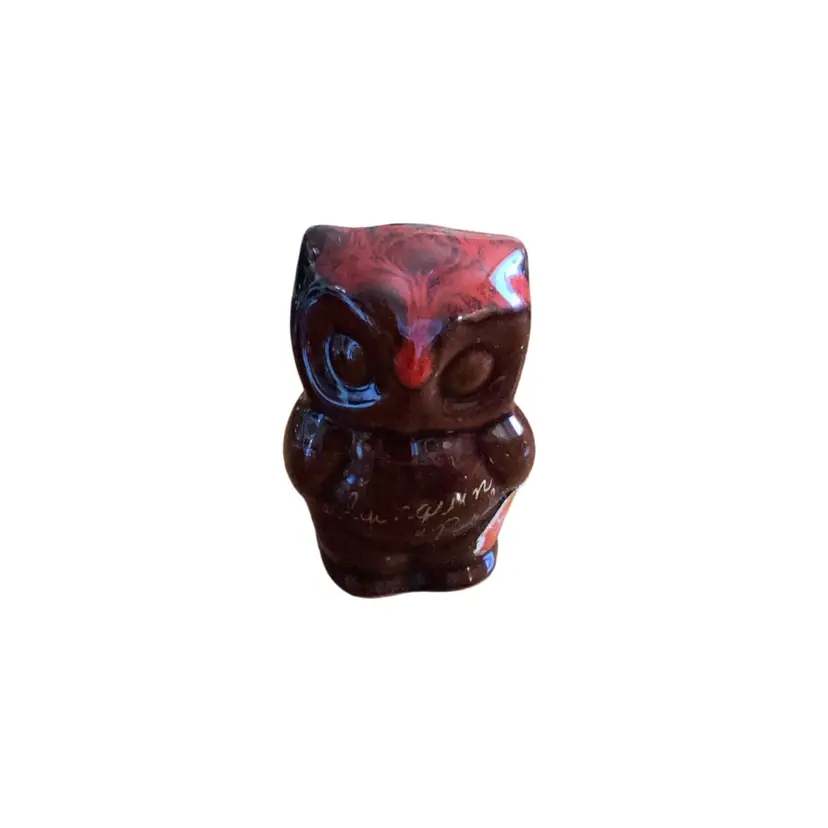 Vintage McMaster Craft Canada Pottery Owl Brown And Red Drip Glaze Algonquin Park Souvenir